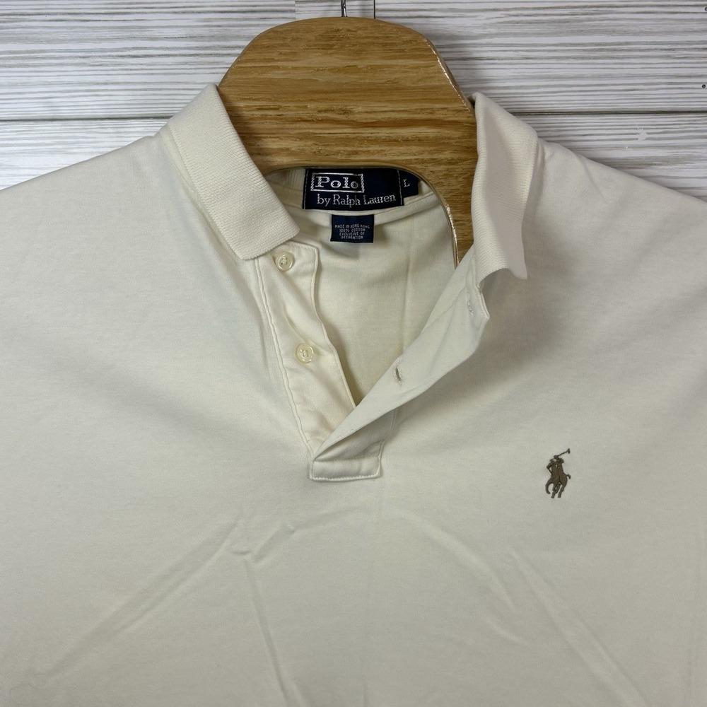 Polo Ralph Lauren Men's Off White Cream Color Button Casual Polo Sz Lg